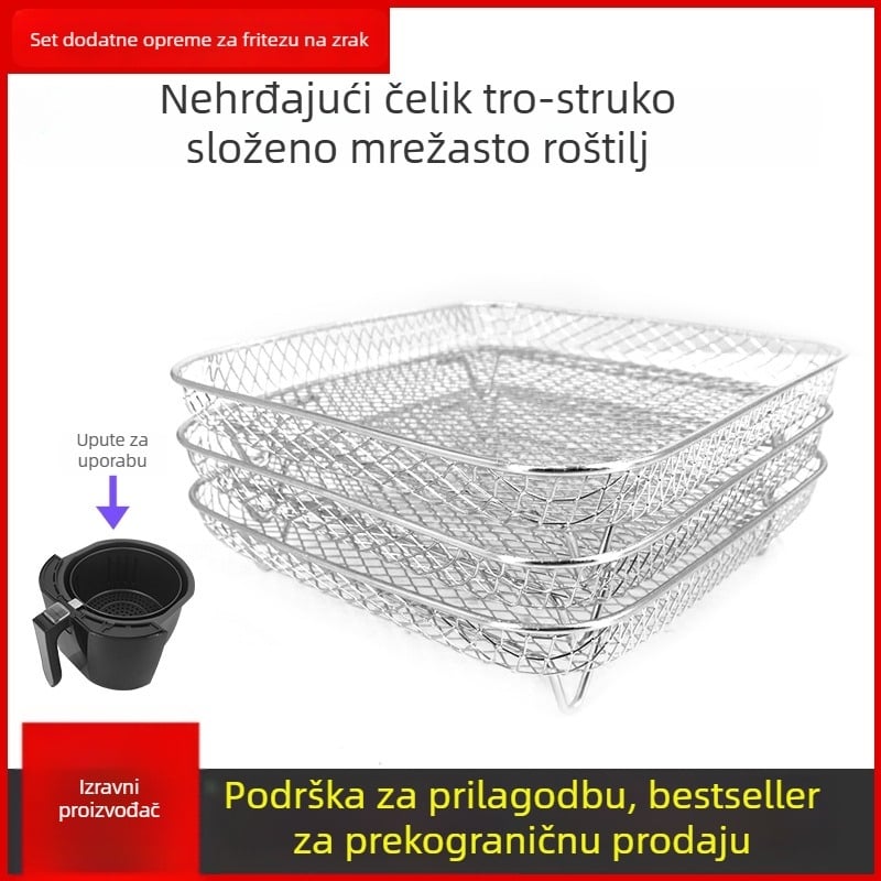 Nehrđajući čelični trostruki mrežni nosač za Ninja Foodi pećnicu – dodaci za air fryer, grill i dehidraciju, težina 430 g