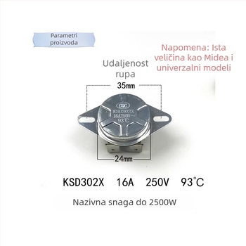 Priložak za termostatni prekidač spremnika električnog bojlera, 92°C/93°C, 16A/20A, zaštita od pregrijavanja i zaštita od suhog sagorijevanja