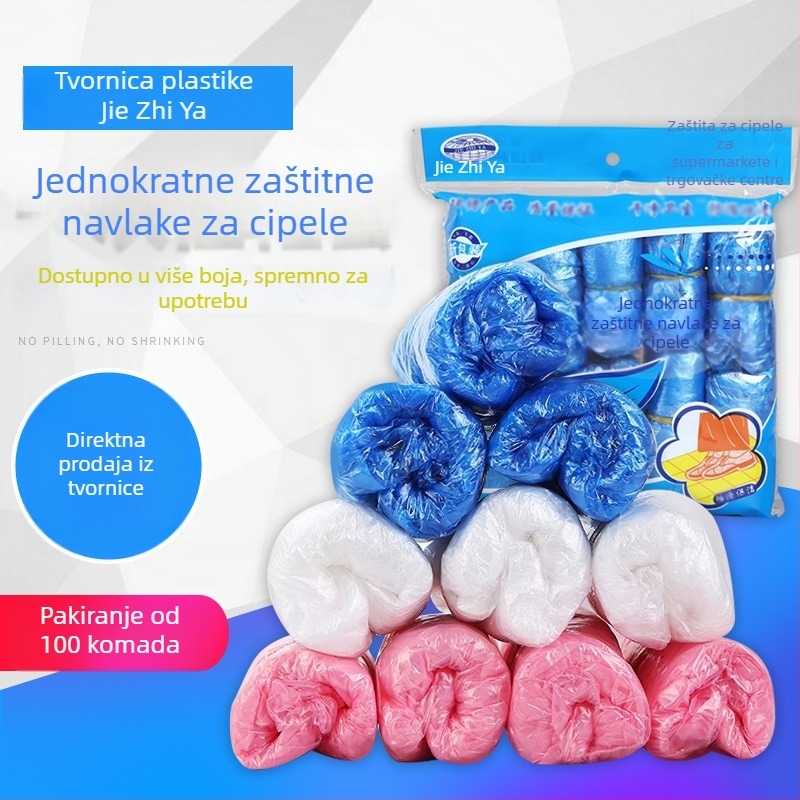 Jednokratne PE zaštitne navlake za cipele, vodootporne, veličina otprilike 37×15 cm, debljina 1, moguć otisak logotipa, prilagodljivo, pakiranje 5000 komada