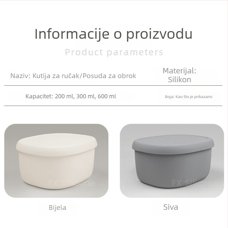Kutija za obrok od silikonskog materijala, mikrovalno sigurna, otporna na visoke temperature, zdjelica za dječju hranu, kućno skladištenje.