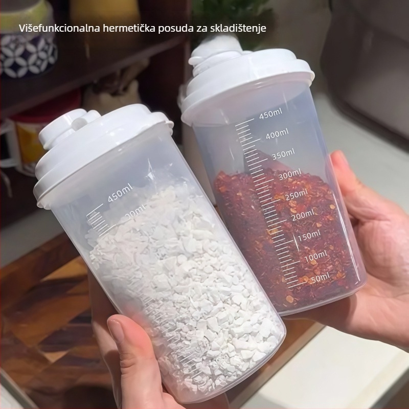 Plastični kuhinjski spremnik za skladištenje brašna, škroba i šećera – okruglog oblika, zračno zatvoren, otporan na vlagu, kompatibilan s mikrovalnom, višekratna upotreba, prehrambene kvalitete