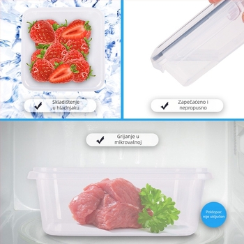 Nova kuhinjska set prozirnih hermetičkih posuda za pohranu voća i povrća, plastične, kapaciteta 1–2 L