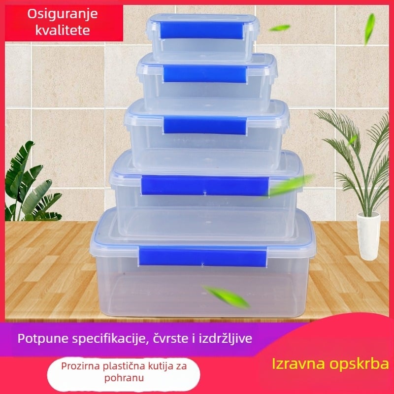 Plastična pravokutna posuda za hranu, prozirna, hermetički zatvarač, otporna na vlagu, pogodna za hladnjak, prehrambena kvaliteta
