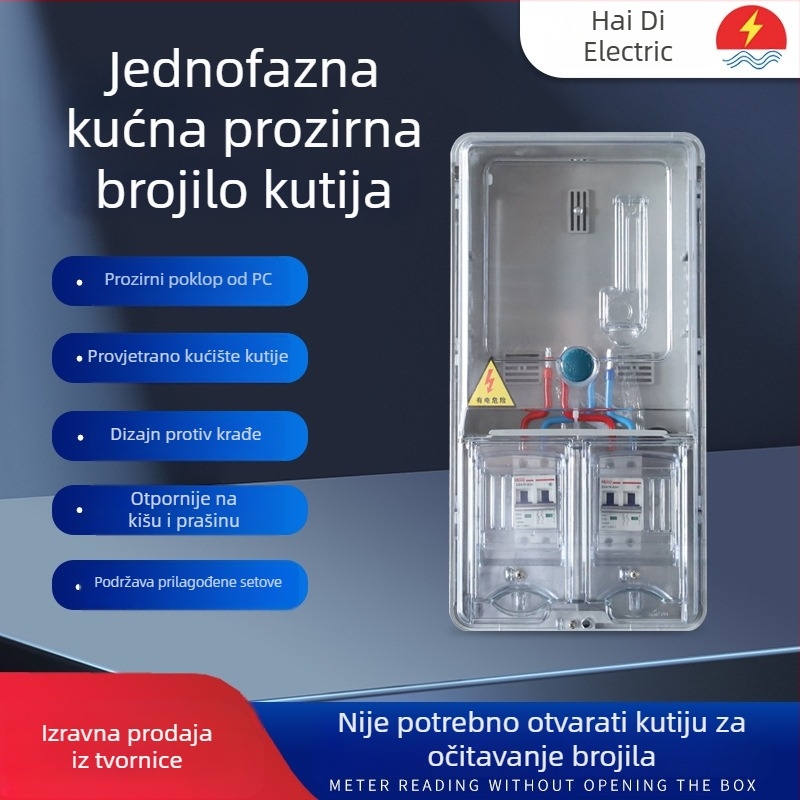 Zidna kutija za brojilo od PC+ABS, nemetalna, za jednofazni sustav, IP45, 1-kanalna