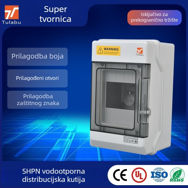 Vodootporna distribucijska kutija s 4 kruga, 1 red prekidača, IP66, kućište PC/ABS, površinska montaža, SHPN serija, 60A