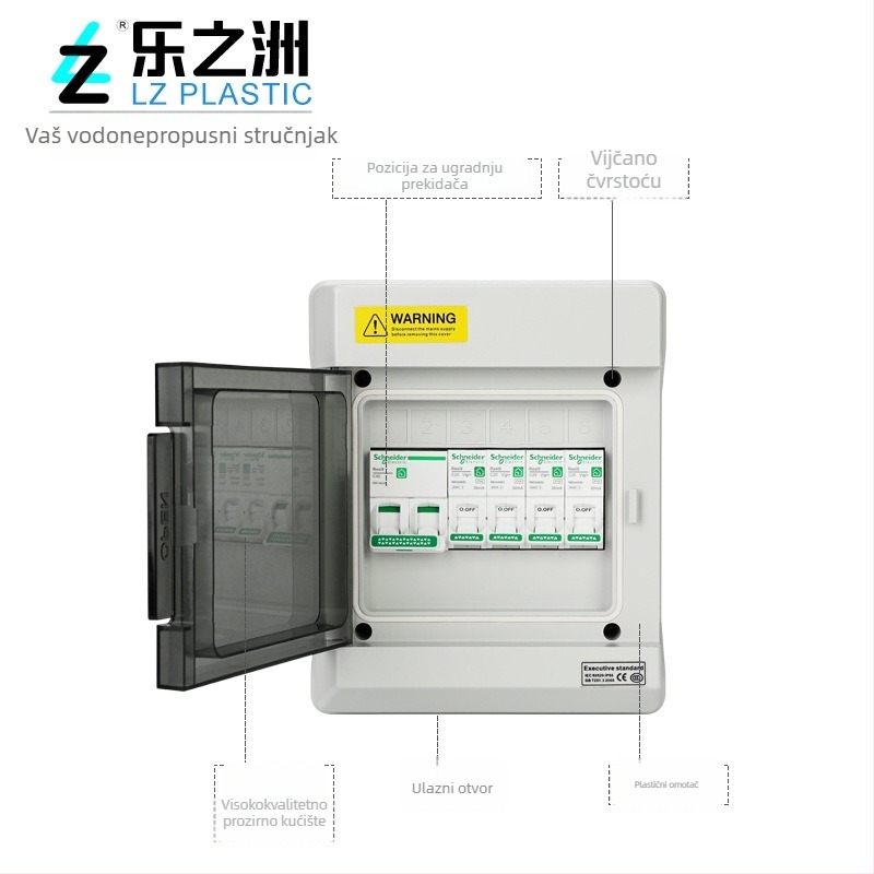 Vanjska IP66 vodootporna kutija za niskonaponsku distribuciju, površinska ili ugradbena montaža, ABS kućište, PC poklopac, 9/12/16/24 krugova