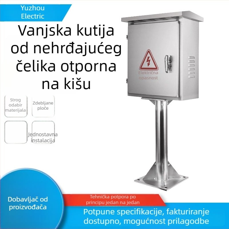 Vanjska kutija za distribuciju od nehrđajućeg čelika, kišootporna, 1 strujni krug, 2 redova prekidača, nominalni tok 63 A, debljina ploče 1,0 mm