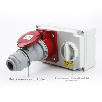 Industrijska vodootporna kutija za utičnice s lančanim prekidačem i funkcijom međusobnog zaključavanja, površinska montaža, 16–32 A, serija Chain Switch, prilagodba dostupna