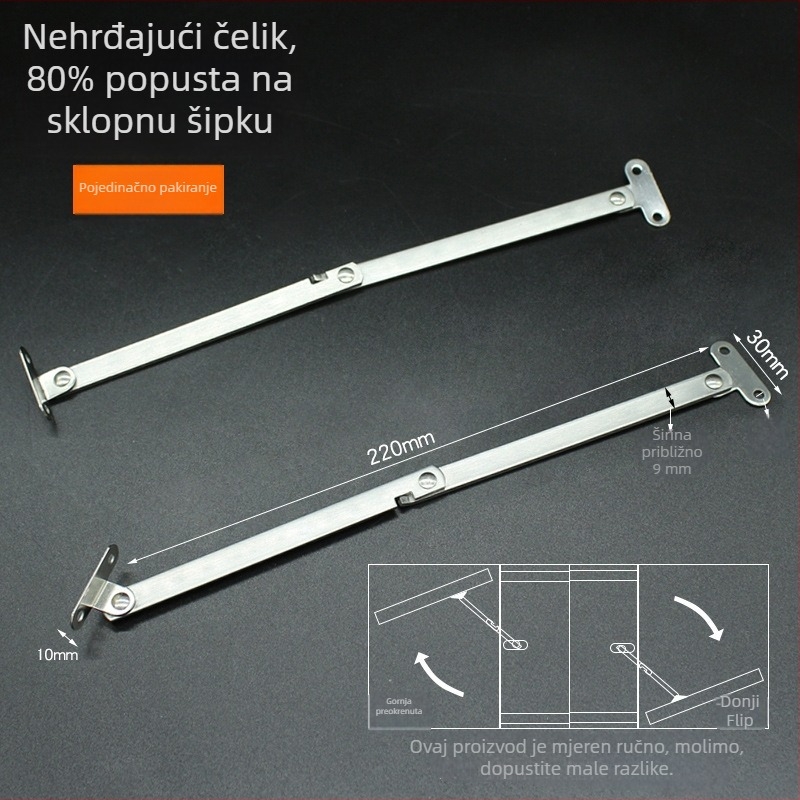 Nerđajući čelik dvostruka šipka za krevet/ormar – sklopiva potpora za vrata ormara, model 001, završna obrada Wire Drawing