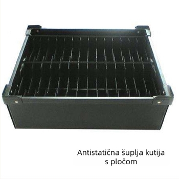 Antistatična pločasta okvir-kutija, PP materijal, debljina stijenke 2–12 mm, nosivost 30 kg, prozračna, vodootporna i lagana, prilagodljiva za logističko pakiranje
