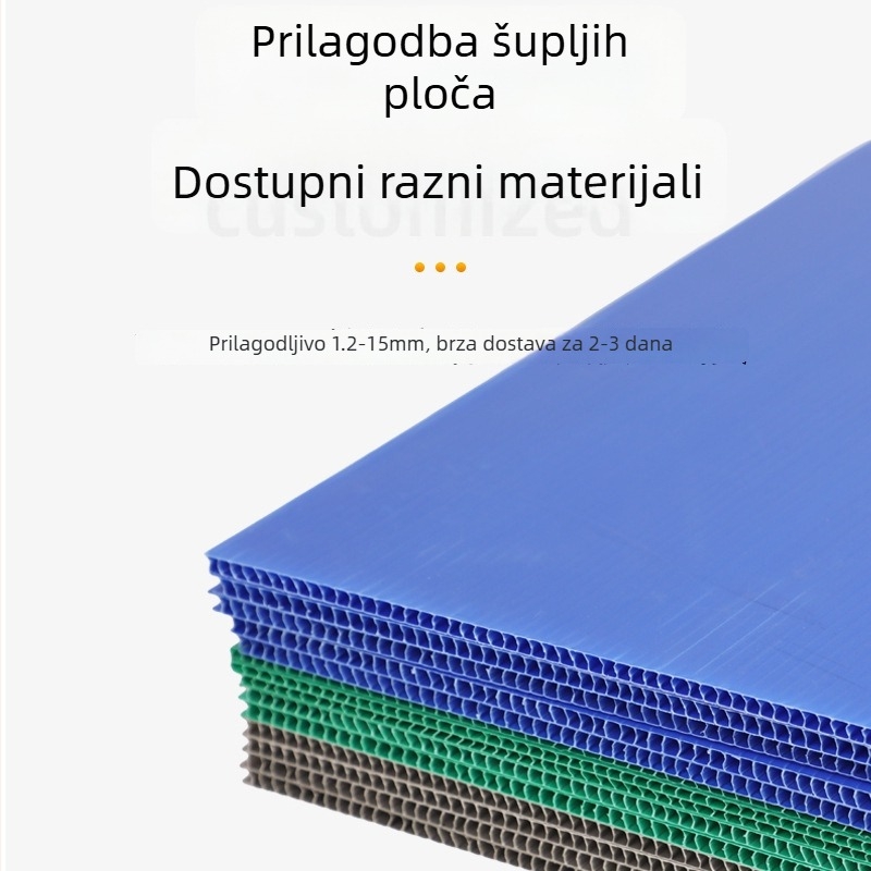 Antistatična šuplja pločasta kutija za prijevoz; vodootporna i otporna na vlagu; PP plast; prilagodljiva debljina zida i unutarnje/ vanjske dimenzije.