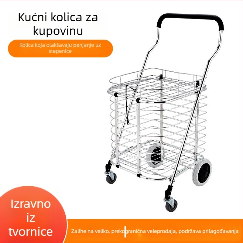 Četverokolesna kolica za kupovinu s preklopnim drškom, skladna, lagana, od aluminijske legure, nosivost 20 kg