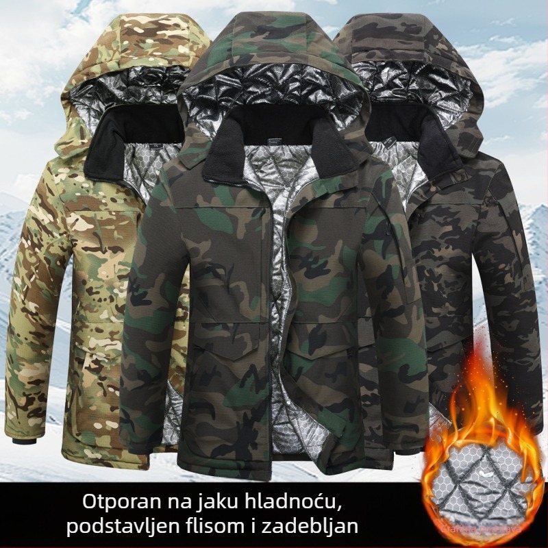 Muška zimska jakna s grafenskim punjenjem, kapuljačom, maskirnim uzorkom, topla i otporna na vjetar