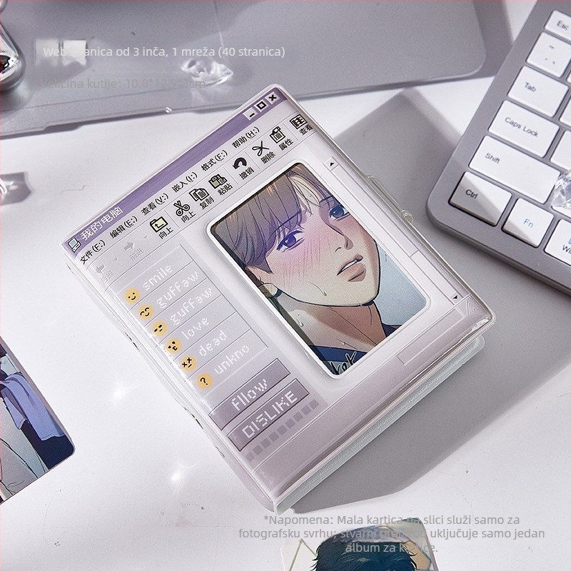 Album za kartice fotografija – retro računalno sučelje, dizajn anime zvijezde, s listovima za odvajanje