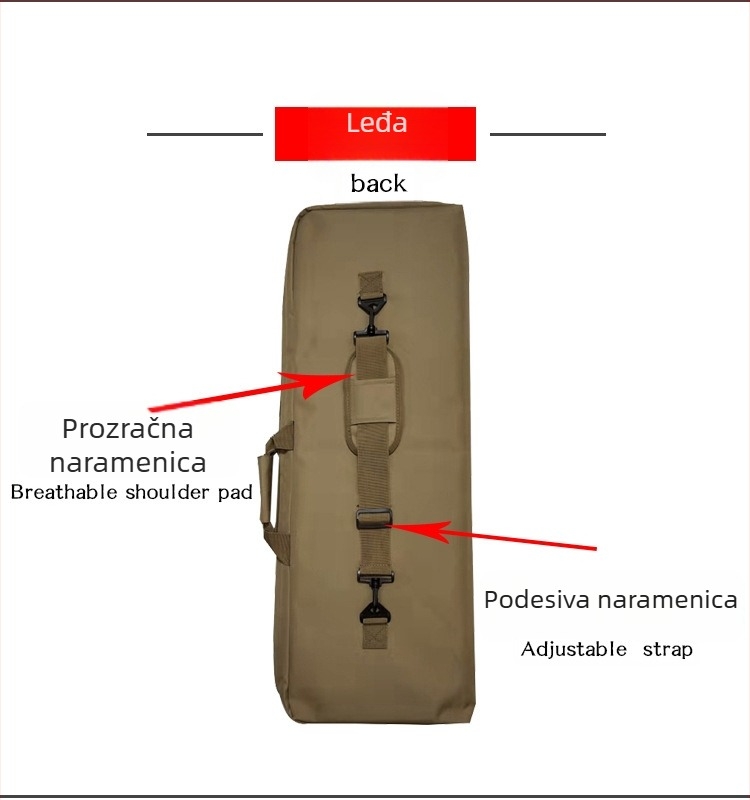 Taktička torba preko ramena u vojnom stilu, diagonala traka, 85 cm duljine, debeli jastuk od oblika jajeta, oprema za ribolov, vodootporna