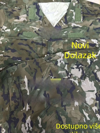Kamuflažni radni komplet (košulja i hlače) – tkanina od pamukasto‑mješane smjese, prozračna, otporna na habanje, antistatična, kamuflažni uzorak, unisex, za sve sezone.