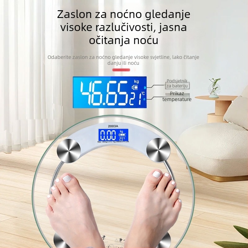 Penguin kućna vaga za tjelesnu masu od prozirnog stakla, okrugla, visoke preciznosti, s pametnim punjenjem