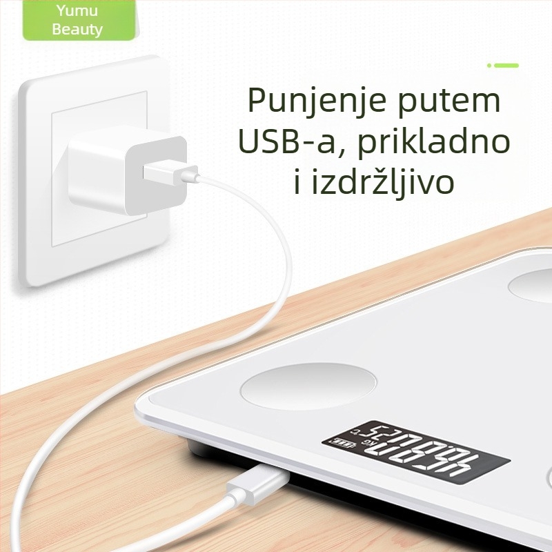 Kućna vaga za mjerenje tjelesnog postotka masnoće, precizna elektronička vaga s USB napajanjem za mjerenje težine i masnoće