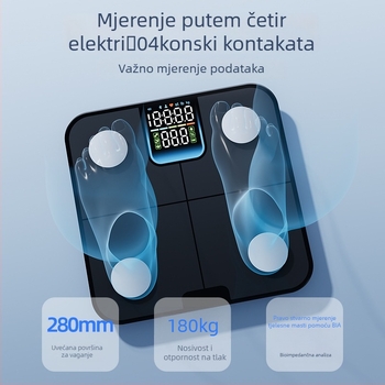 Vaga za tjelesnu masnoću i vodu s 4 senzora, Bluetooth BLE, LED zaslon, kapacitet 180 kg