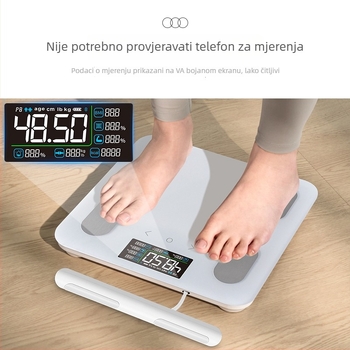 Vaga za tjelesnu masnoću s osam elektroda i VA zaslonom, Bluetooth, analiza tjelesne masnoće i vode, kapacitet 180 kg