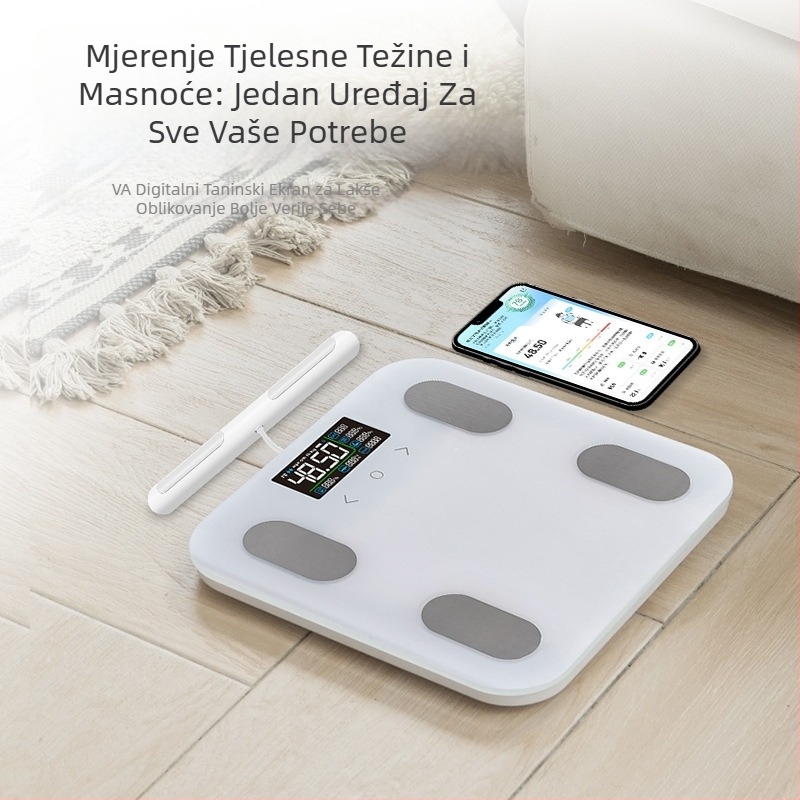 Vaga za tjelesnu masnoću s osam elektroda i VA zaslonom, Bluetooth, analiza tjelesne masnoće i vode, kapacitet 180 kg