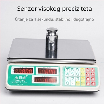 Elektronska vaga za određivanje cijene – kompaktna, model 528, raspon mjerenja 20g–30kg, elektroničko mjerenje, napajanje: AC ili litijeva baterija