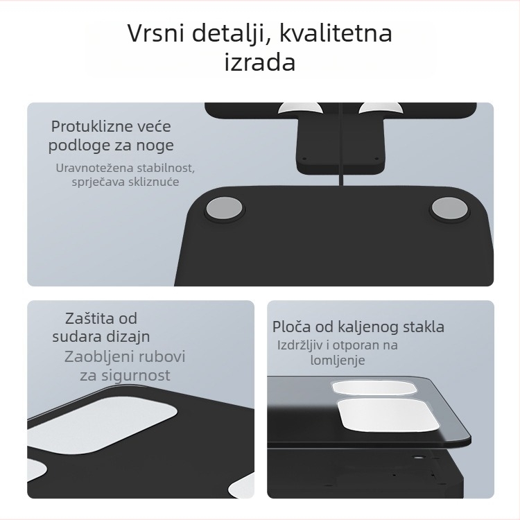 Vaga za tijelo s osam elektrodama za mjerenje masnoće, s aplikacijom, mjerenje masnoće i vlage, 5–180 kg, korak 0,1 kg, ploča od kaljenog stakla