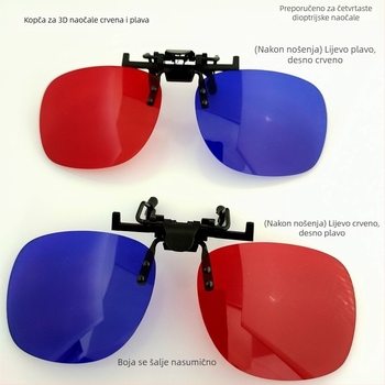 Crveno-plavi 3D klip za dioptrijske naočale, 3D klips koji se može podići, za kino