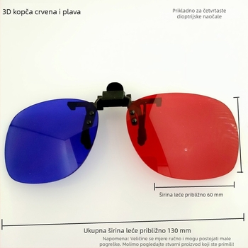 Crveno-plavi 3D klip za dioptrijske naočale, 3D klips koji se može podići, za kino