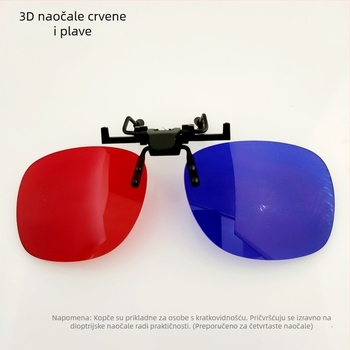 Crveno-plavi 3D klip za dioptrijske naočale, 3D klips koji se može podići, za kino