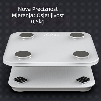 Vaga za tjelesnu masnoću s Bluetoothom, kapacitet 180 kg, mjeri težinu, masnoću, kalorije i vlagu, USB punjenje