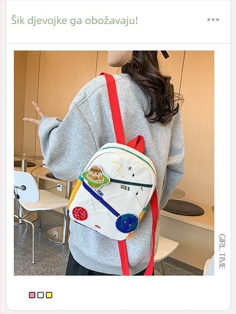 Nylon ruksak za školu s Cartoon Planet anime otiskom, kapacitet ispod 20 L, s zakrivljenim naramenicama