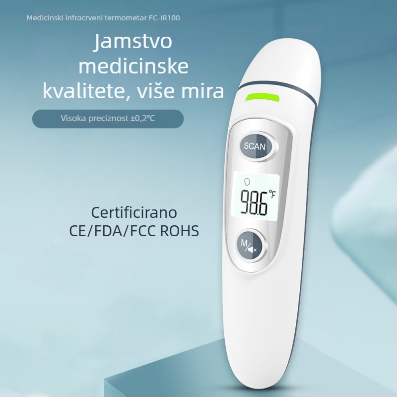 Infračrveni ušni termometar za kućnu upotrebu, točan digitalni termometar za odrasle i djecu, načini za uho i čelo, LCD zaslon, Bluetooth