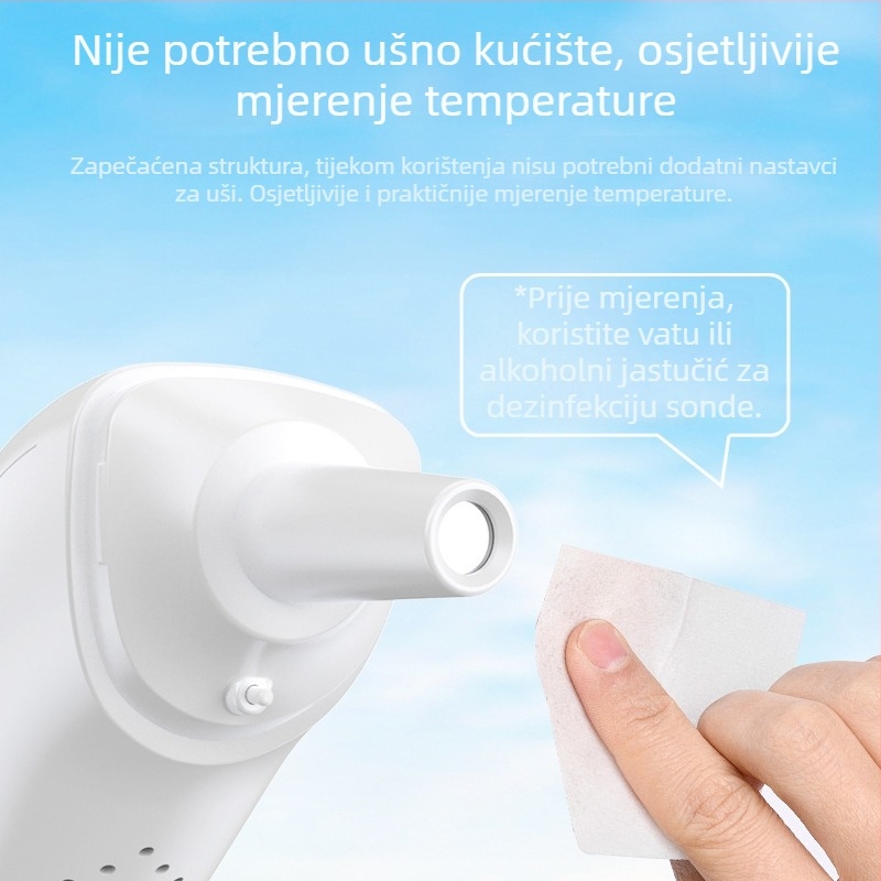 Yalanshi elektronički termometar za uho i čelo za bebe i djecu s LCD zaslonom, točan mjerenje temperature, pohrana povijesti mjerenja, način mjerenja za uho
