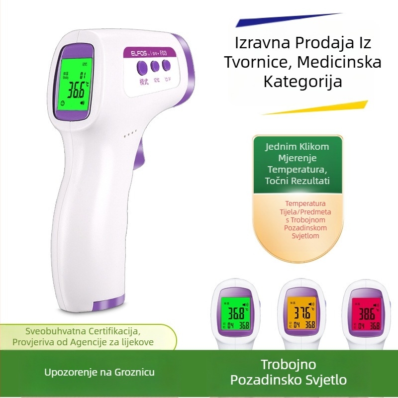 Model HSP-EWQ-004 Ručni infracrveni termometar za čelo, bez kontakta, s digitalnim zaslonom, dvostruki način mjerenja tjelesne i objekta temperature