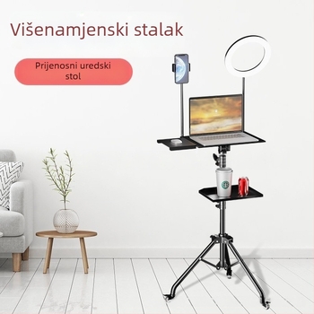 Stalak za notebook s podesivom visinom, policom za stol i rotirajućim pladnjem na tronožnoj osnovi