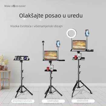 Stalak za notebook s podesivom visinom, policom za stol i rotirajućim pladnjem na tronožnoj osnovi