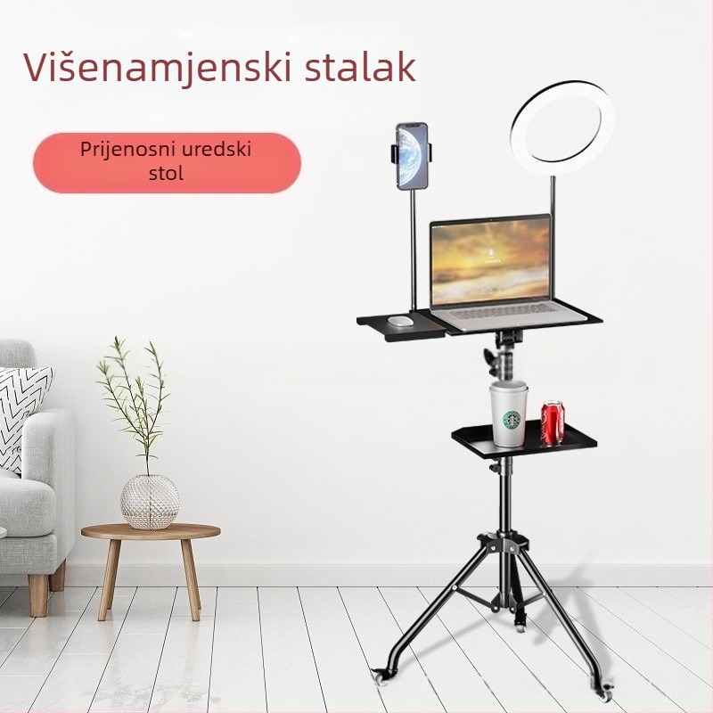 Stalak za notebook s podesivom visinom, policom za stol i rotirajućim pladnjem na tronožnoj osnovi