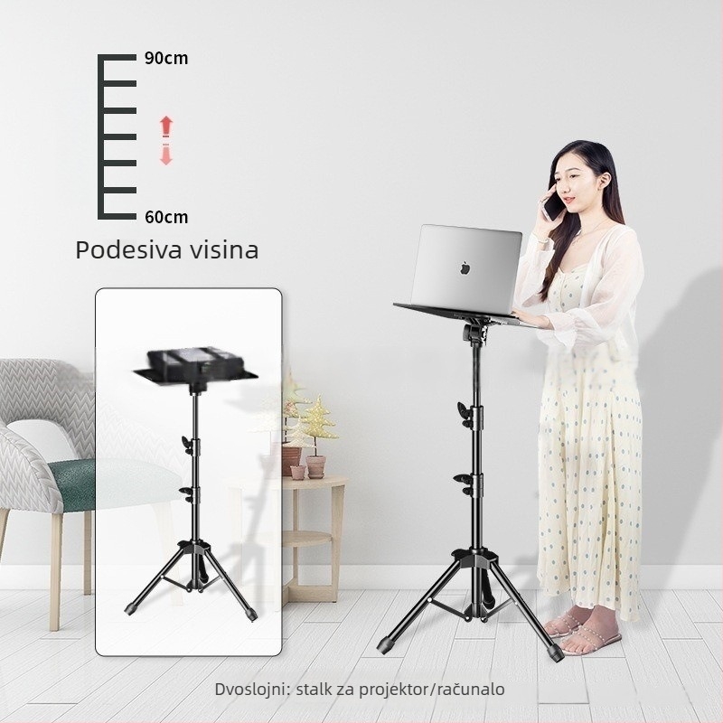 Stalak za notebook s podesivom visinom, policom za stol i rotirajućim pladnjem na tronožnoj osnovi