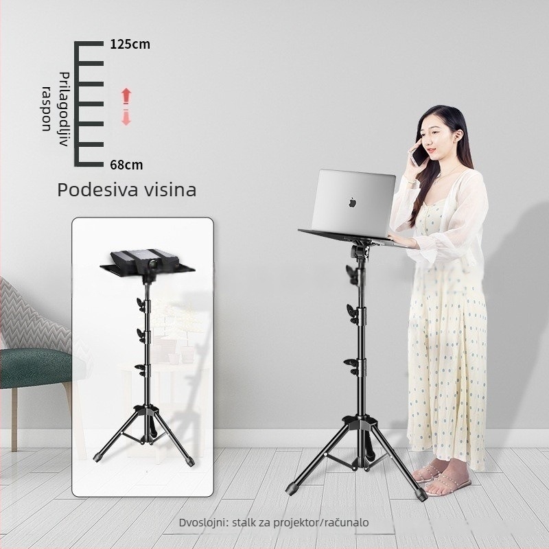 Stalak za notebook s podesivom visinom, policom za stol i rotirajućim pladnjem na tronožnoj osnovi