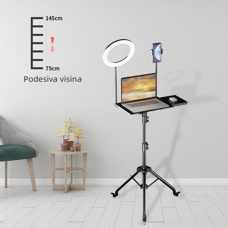Stalak za notebook s podesivom visinom, policom za stol i rotirajućim pladnjem na tronožnoj osnovi