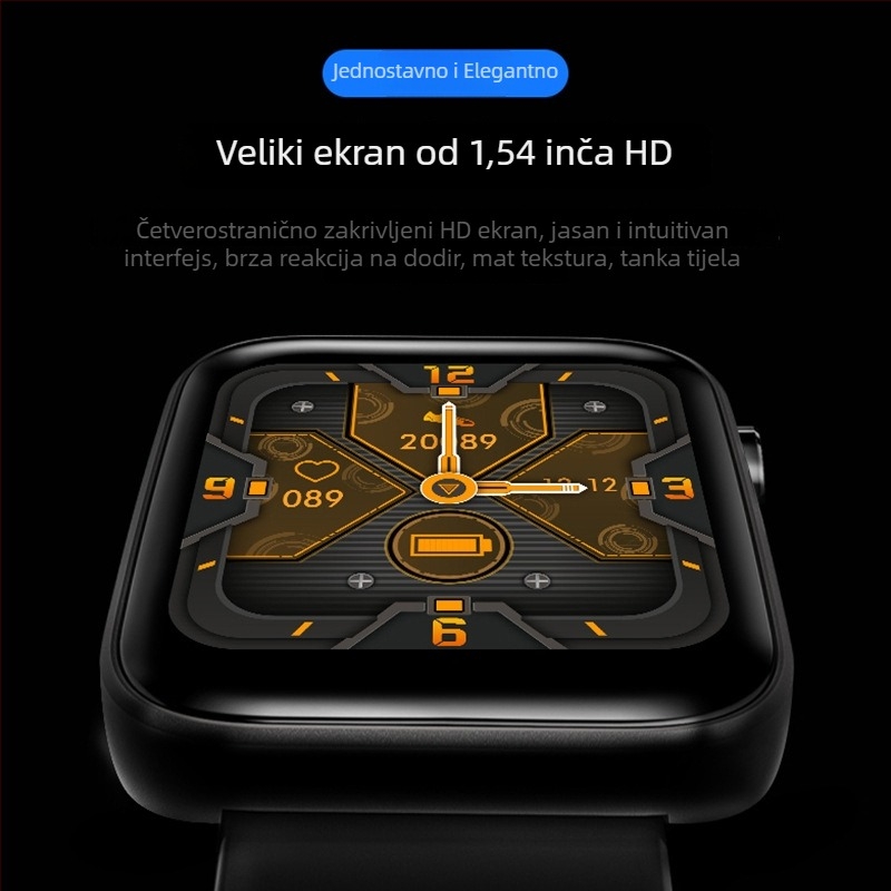 T68 pametni sat s silikonskim remenom, kvadratni brojčanik, korometar, baterija 250mAh, kompatibilan s iOS
