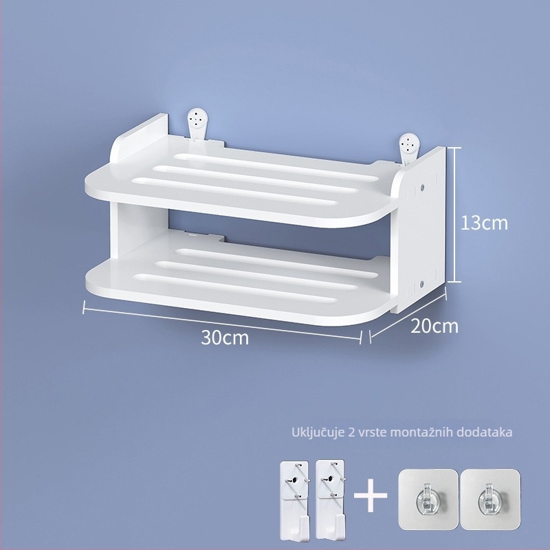 Zidni držač za projektor i skladišna polica za set-top kutiju/router - bez bušenja, PVC drvo-plast kombinacija, polukružni dizajn, moderan stil, prilagodba dostupna