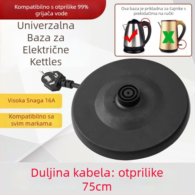 Električna baza i dodaci za električno kuhalo vode — odvojiva konstrukcija; baza s kabelom; universalna kompatibilnost s vodećim markama