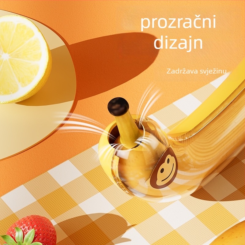 Kutija za skladištenje banana – plastika, 100% novi materijal, s poklopcem, sladak crtani dizajn