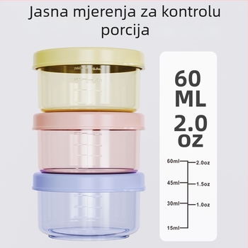 Dječja mini kutija za hranu s poklopcem, prehrambene kvalitete, mikrovalna sigurnost; Materijal: PP • Kapacitet <300 ml • Oblik: okrugli • Prozirni dizajn