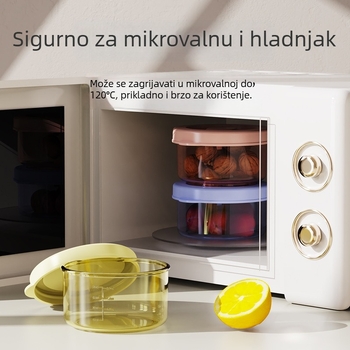 Dječja mini kutija za hranu s poklopcem, prehrambene kvalitete, mikrovalna sigurnost; Materijal: PP • Kapacitet <300 ml • Oblik: okrugli • Prozirni dizajn