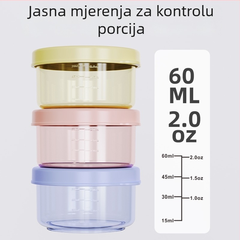 Dječja mini kutija za hranu s poklopcem, prehrambene kvalitete, mikrovalna sigurnost; Materijal: PP • Kapacitet <300 ml • Oblik: okrugli • Prozirni dizajn