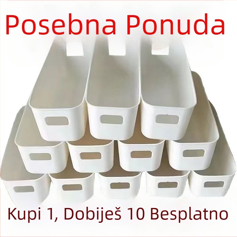 Dulji pravokutni otvoreni organizator za pohranu s pregradama, plastični, 2 pretinca za grickice i držač telefona na stolu