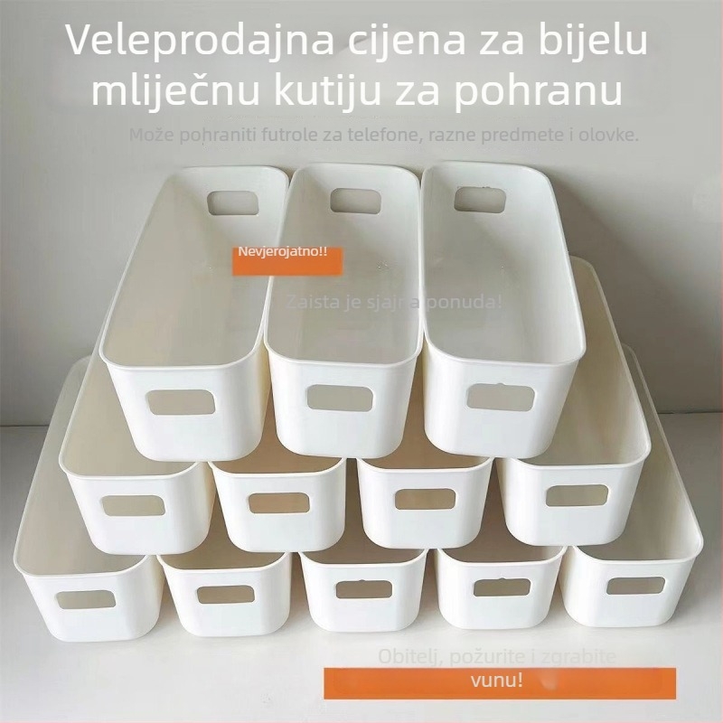 Dulji pravokutni otvoreni organizator za pohranu s pregradama, plastični, 2 pretinca za grickice i držač telefona na stolu